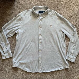 Ralph Lauren Knit Oxford Shirt Men's Stretch Gray Button Down Preppy Pony Sz 2XL